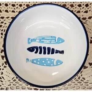 Signature Blue & Aqua Ceramic Fish Design Cat Food Bowl 5"